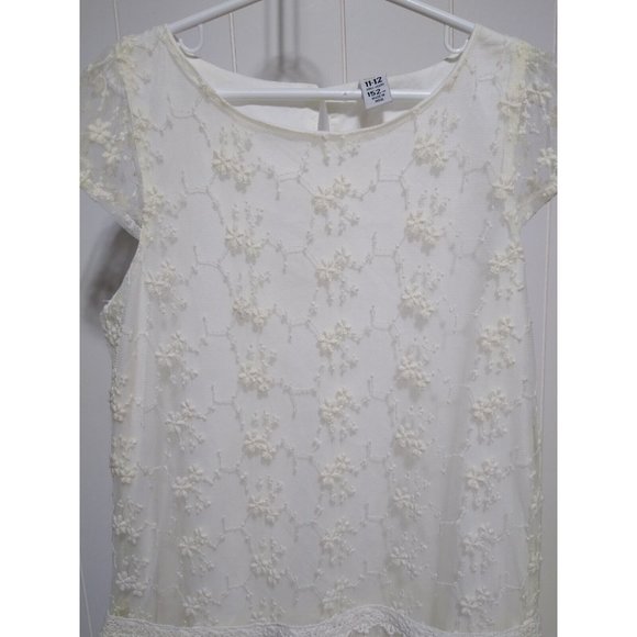 Zara Kids Cream Ivory Lace Dress 11 to 12 Beaded Drop Waist Easter Wedding - Picture 2 of 11